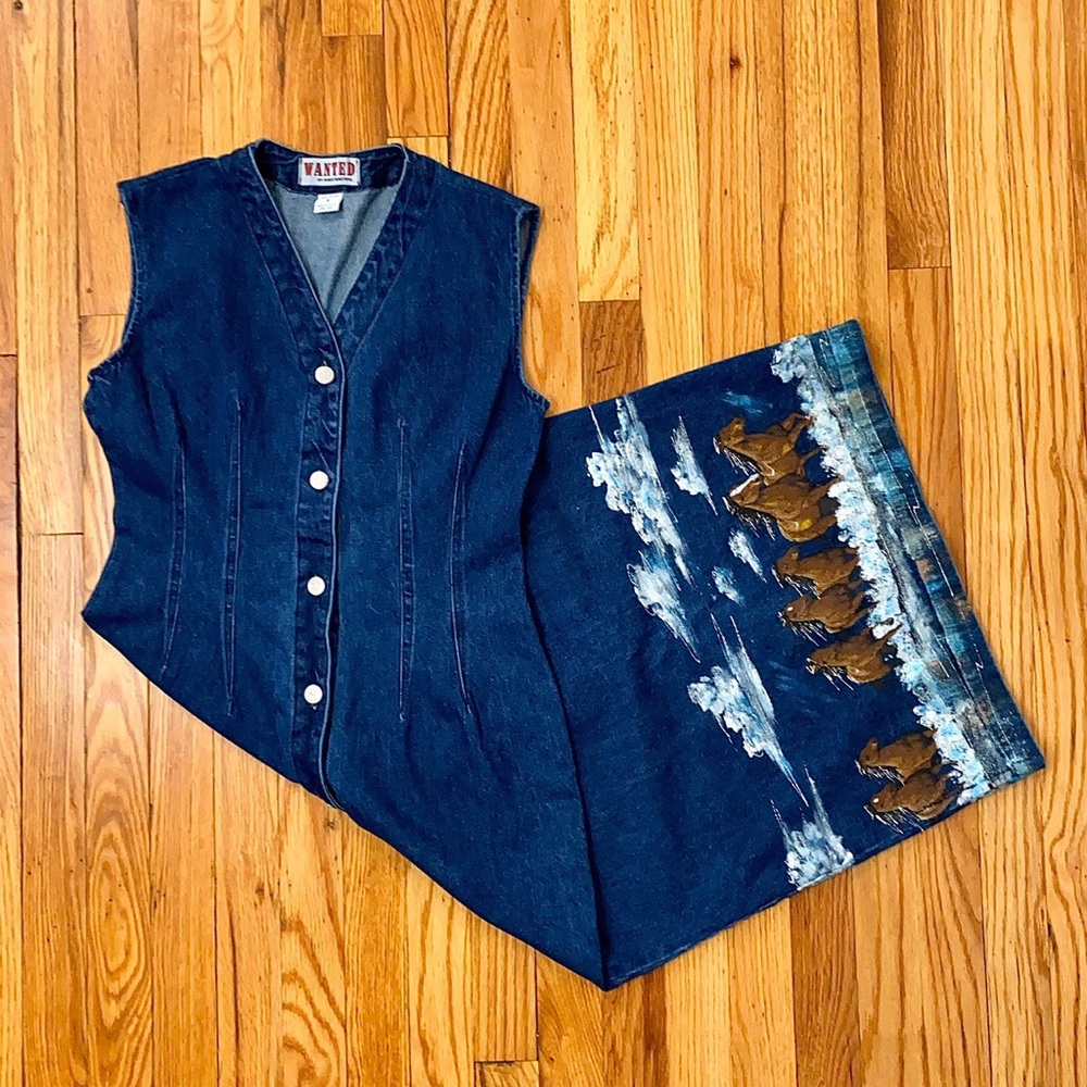Vtg Horse denim maxi dress size small.